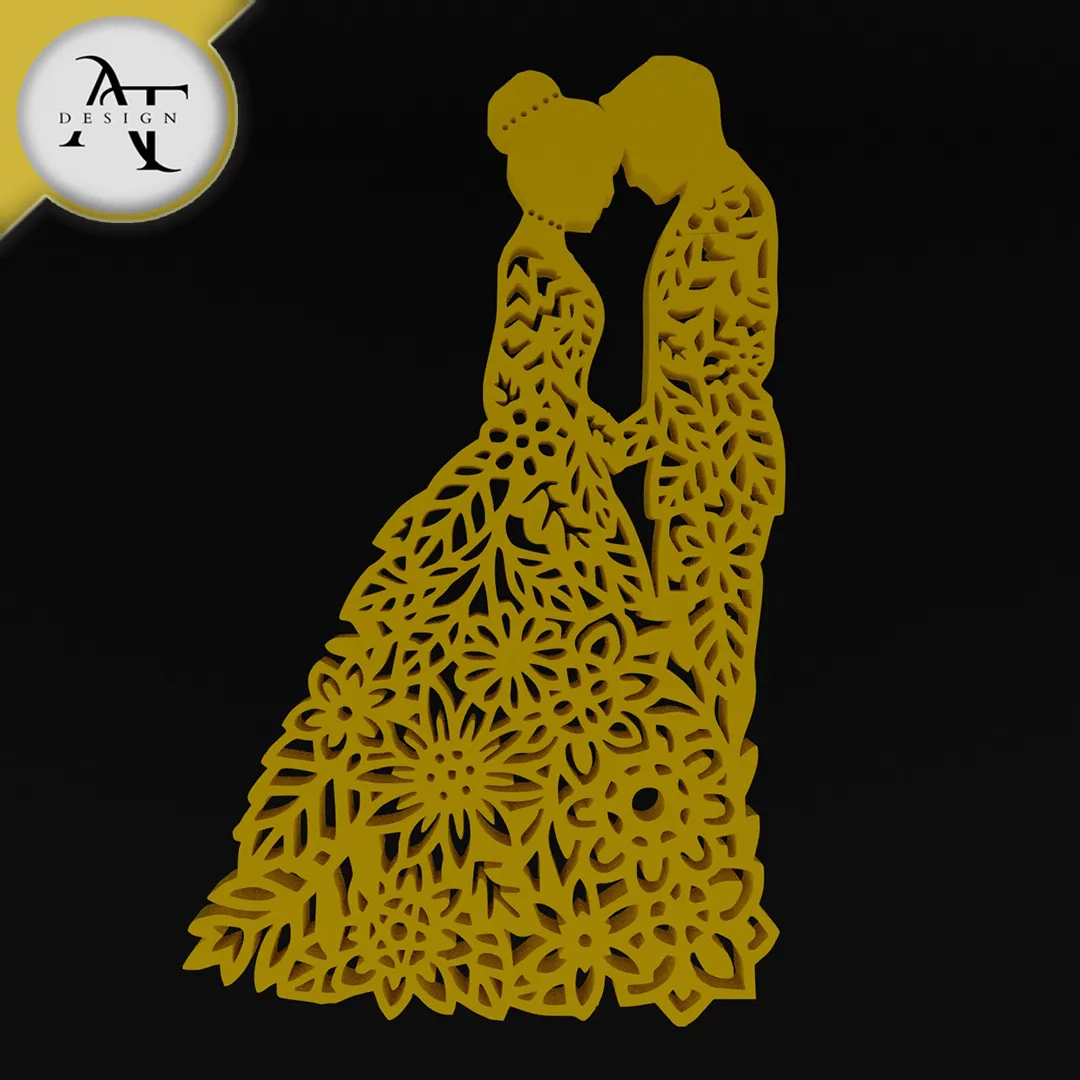 Wedding of a couple in love - Silhouette - 2D Wall Art Decor