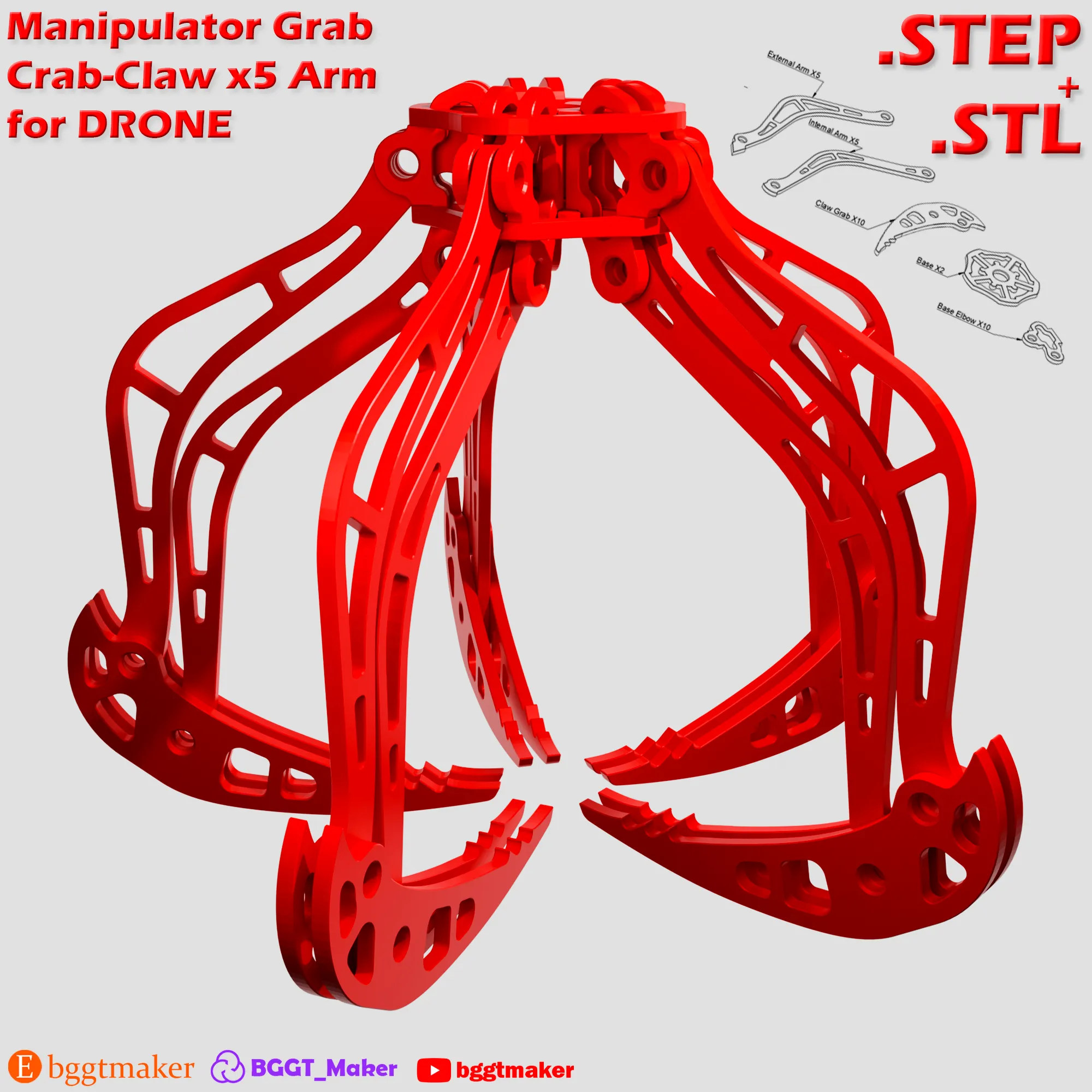 Manipulator Grab Crab-Claw Arm for Drone Mavic - X5 ARM