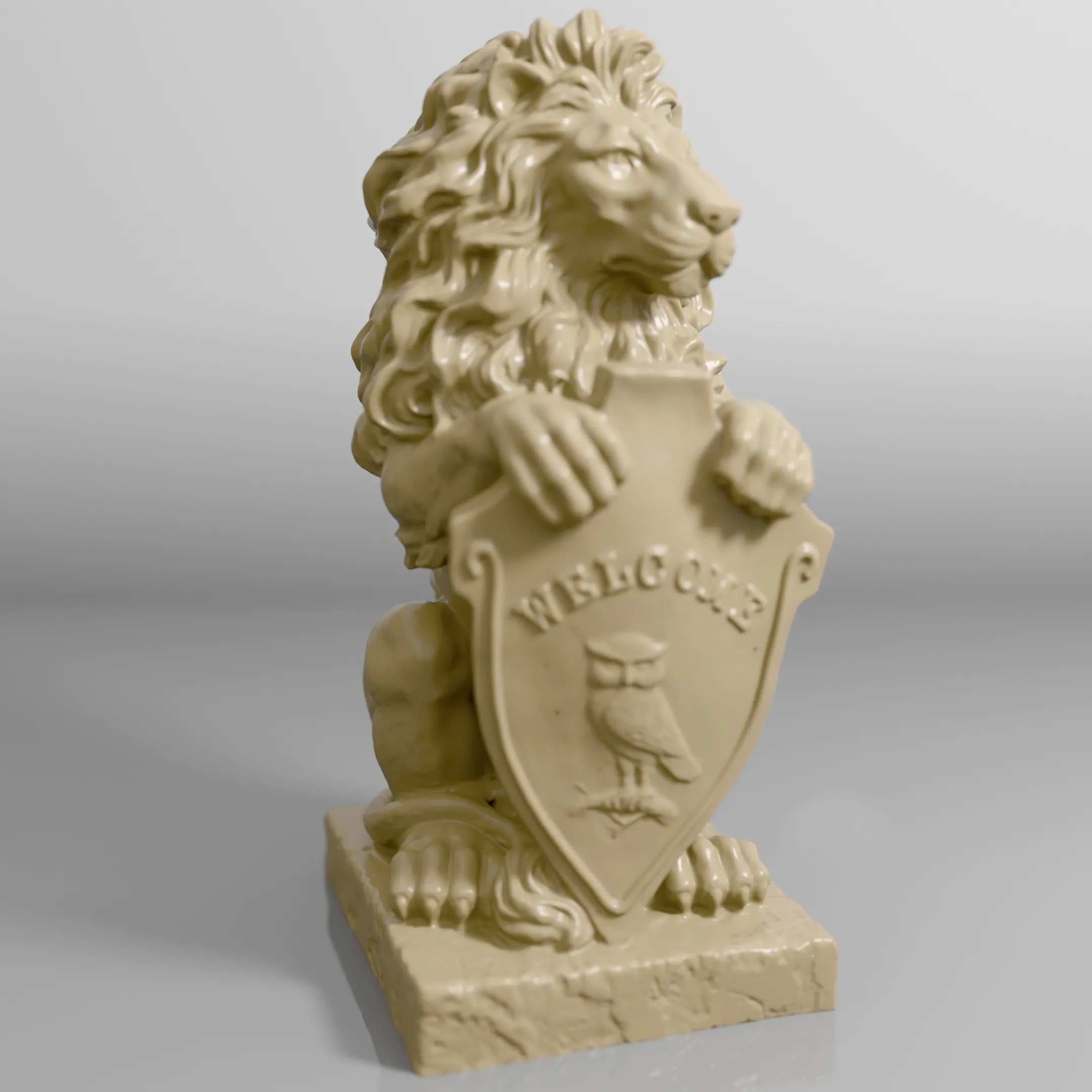 3D Printer Files | 3MF File | Lion Sculpture with "Welcome" Sign: Regal and Inviting
