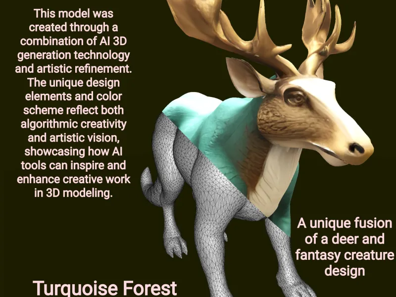 Turquoise Forest Guardian - Fantasy Deer Sculpture