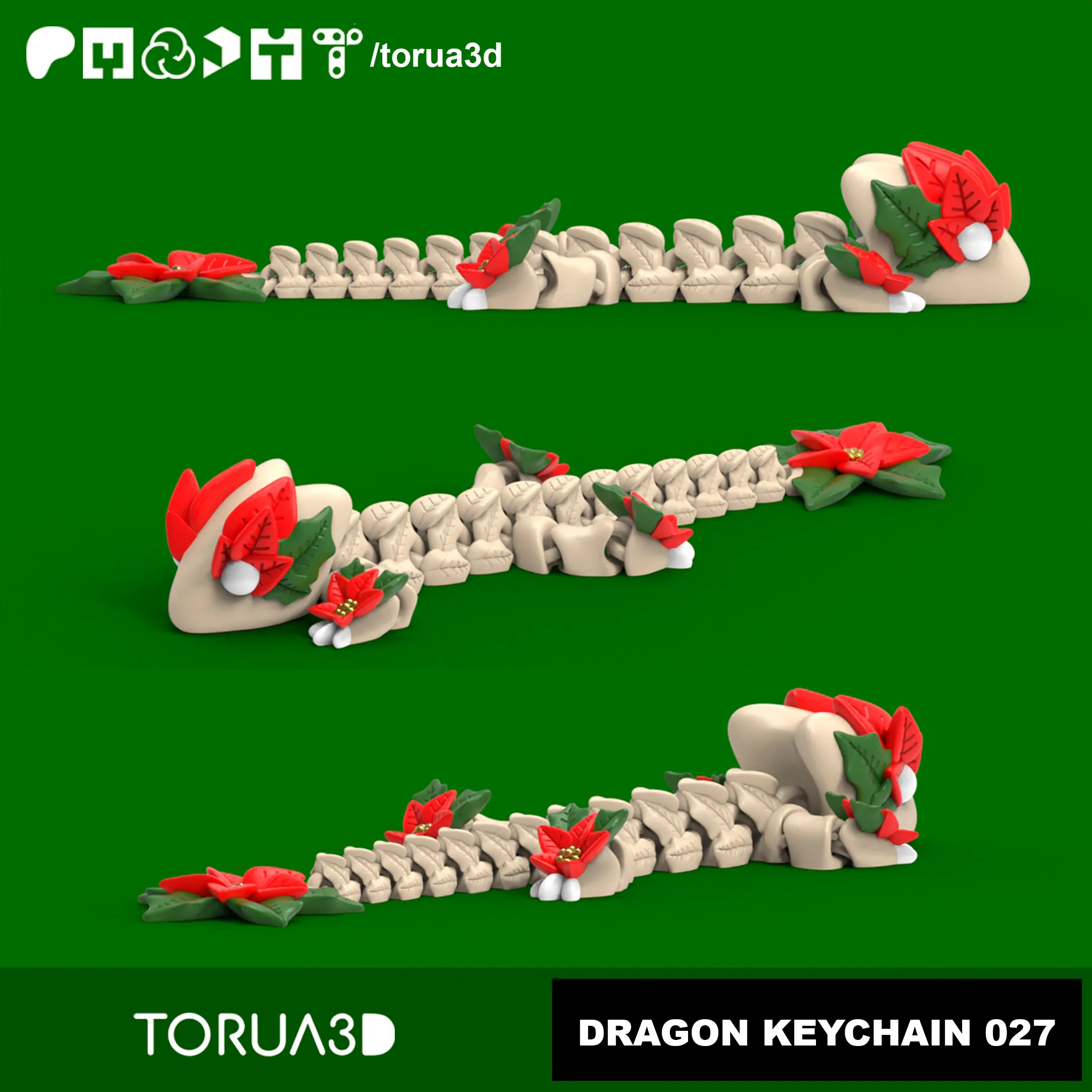 Articulated Christmas Dragon Keychain 027 - 3mf - STL