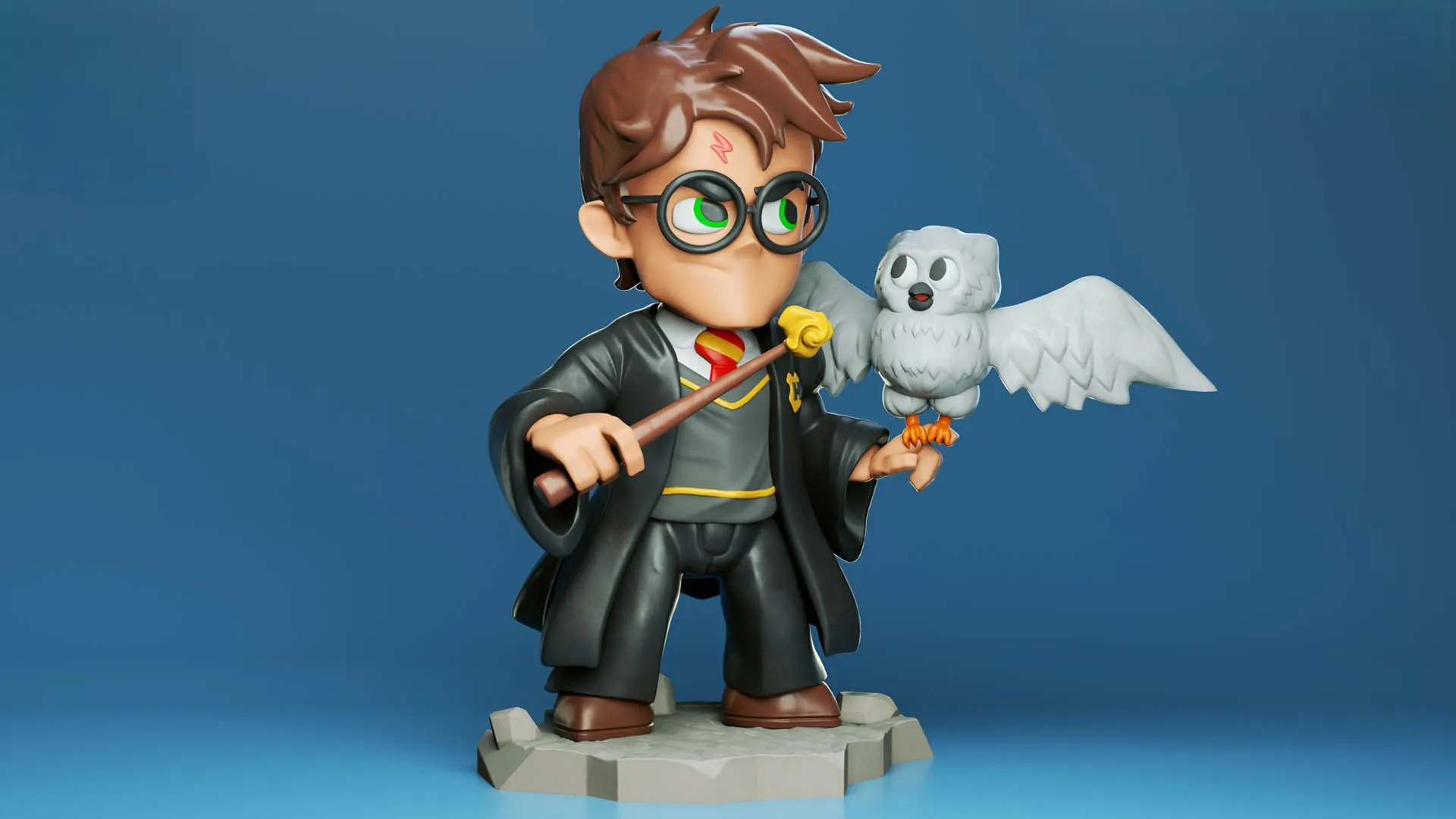 Chibi Wizard with Owl - Magical 3D Figure