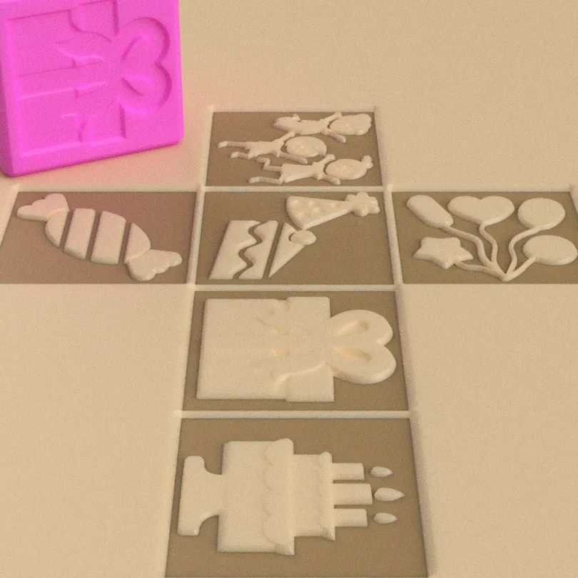 BIRTHDAY PARTY STAMP CUBE FOR CLAY/PLAYDOUGH/SENSORY PLAY