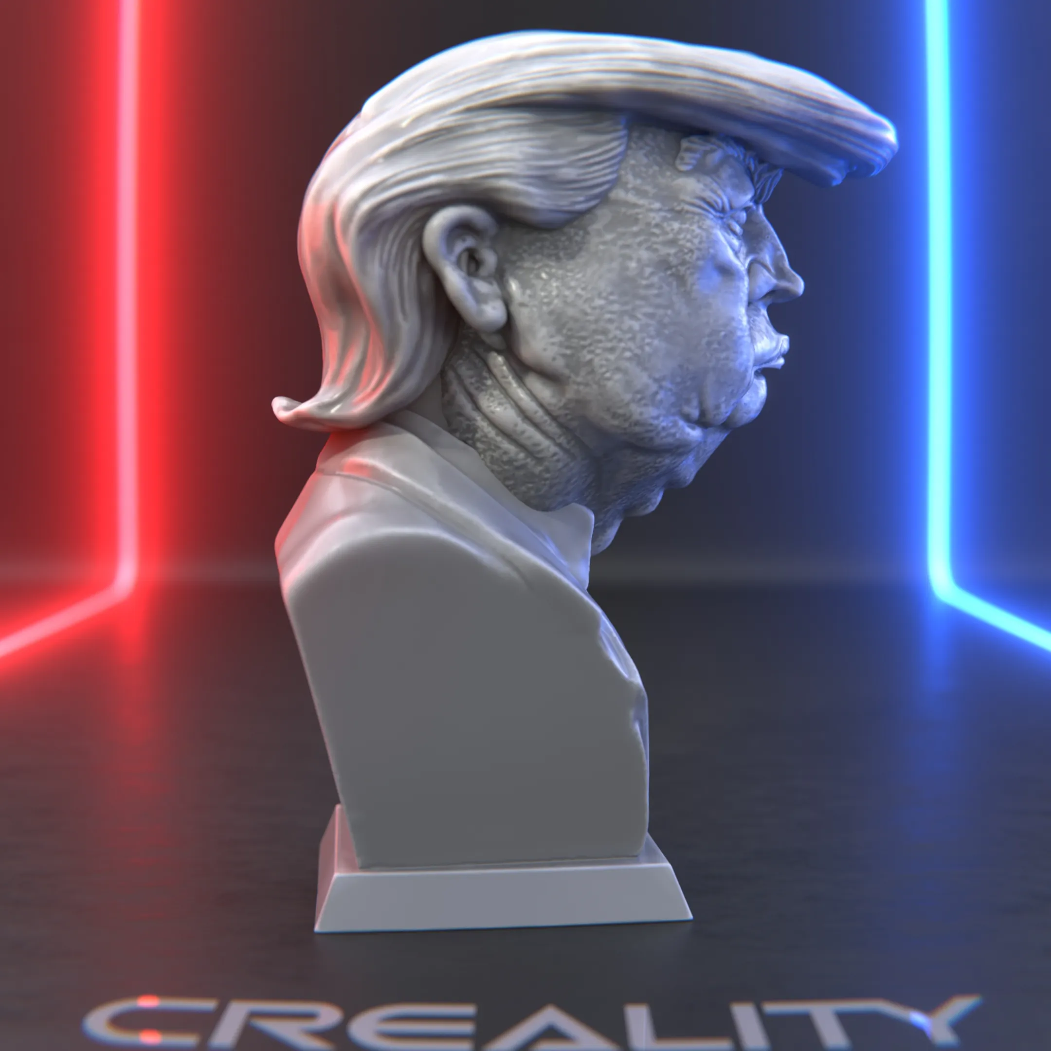 "Cartoon Trump Bust – Stylized 3D Sculpture"