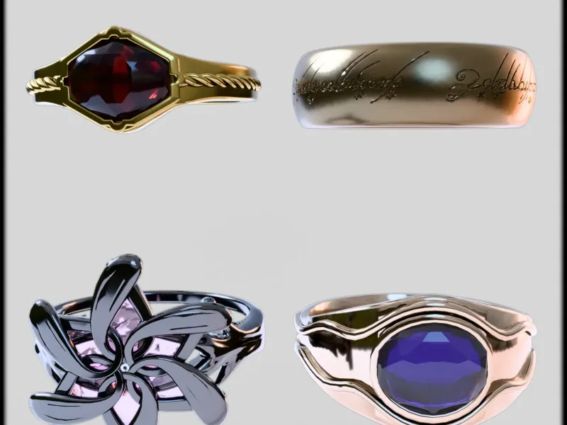 Lord of the Rings 4 Rings: Narya, Nenya, One Ring, and Vilya