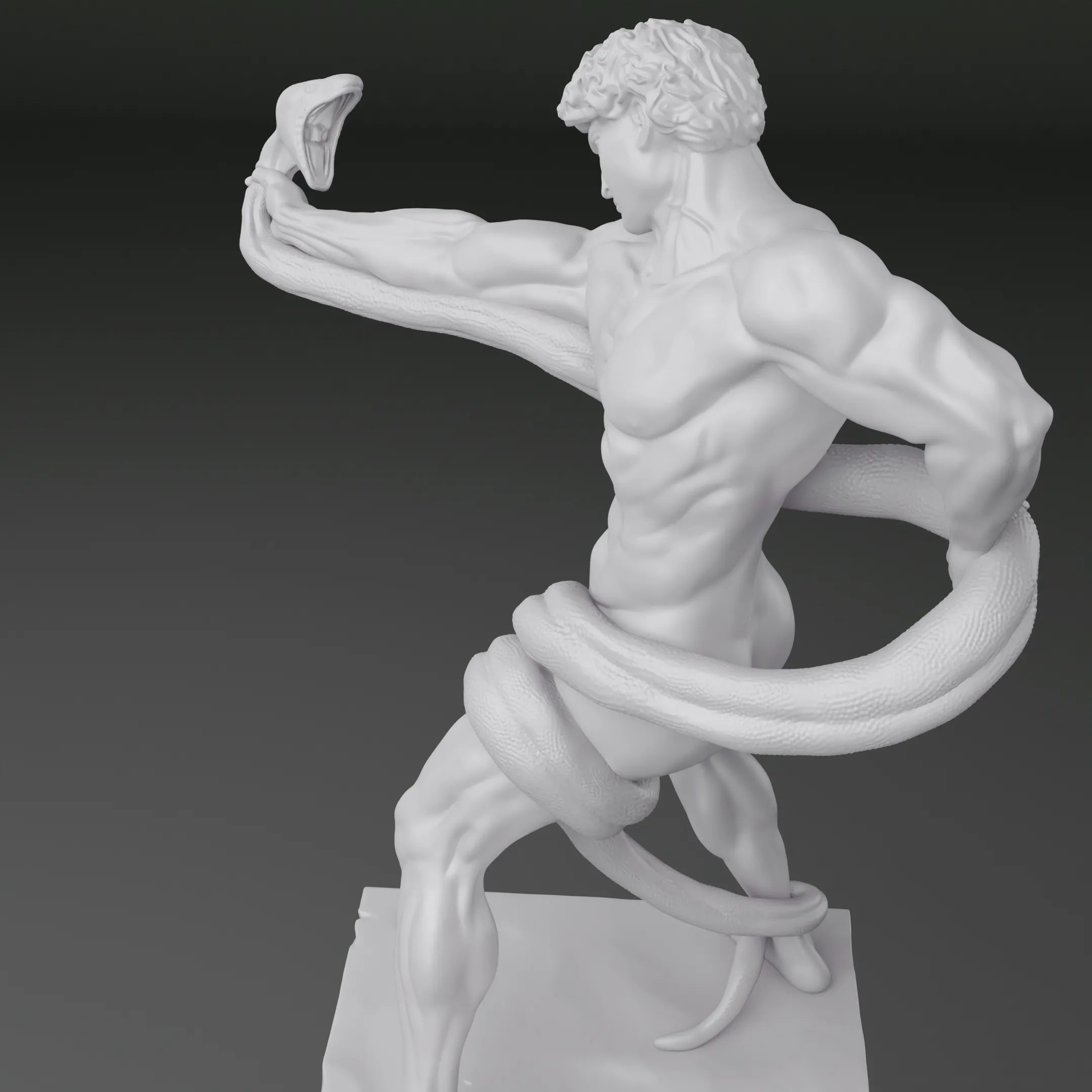 Athlete Wrestling with a Python Statue