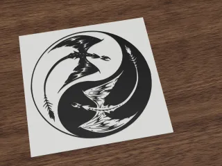 Fantasy yin-yang pterodactyl emblem