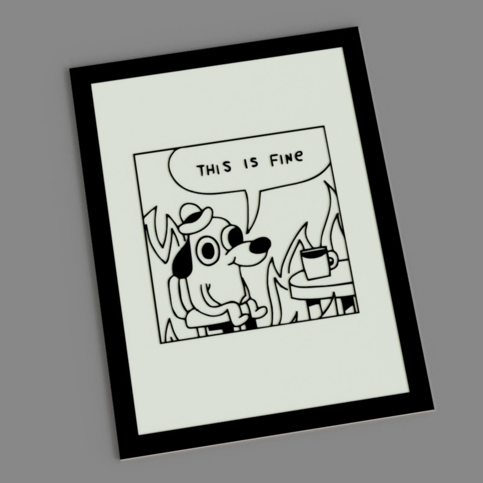 "This Is Fine" Meme Wall Art – 3D Printed Decor