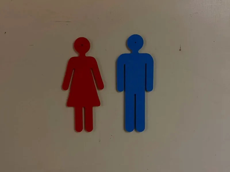 Toilet markings, stick figures on the toilet door
