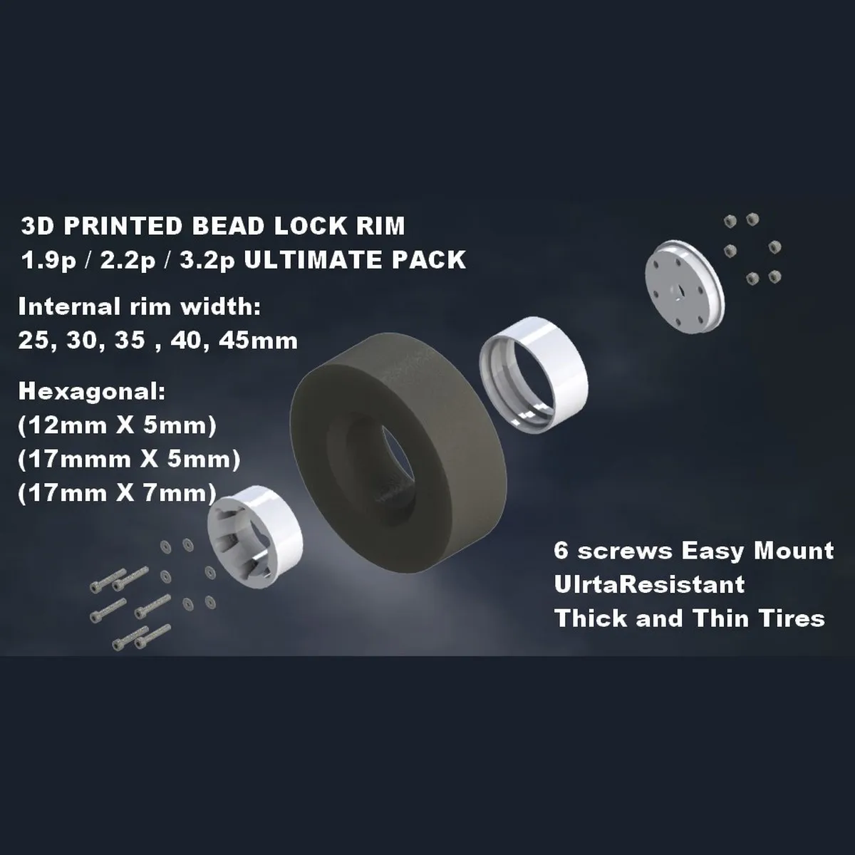 BEADLOCK RIM 1.9p 2.2p 3.2p ULTIMATE PACK Hex 12 or 17mm