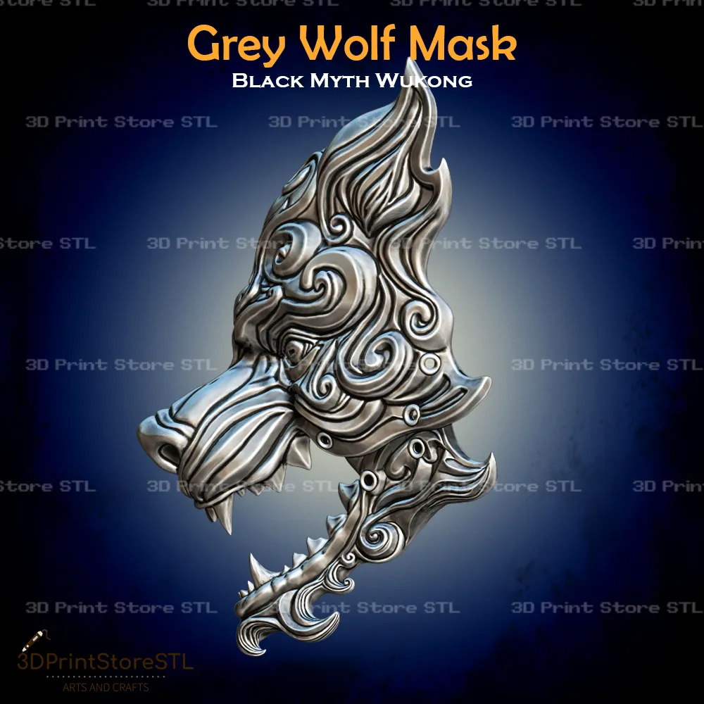 Grey Wolf Mask Cosplay Black Myth Wukong - STL File