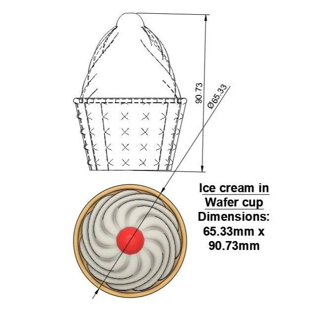 Ice cream in a wafer cup to print