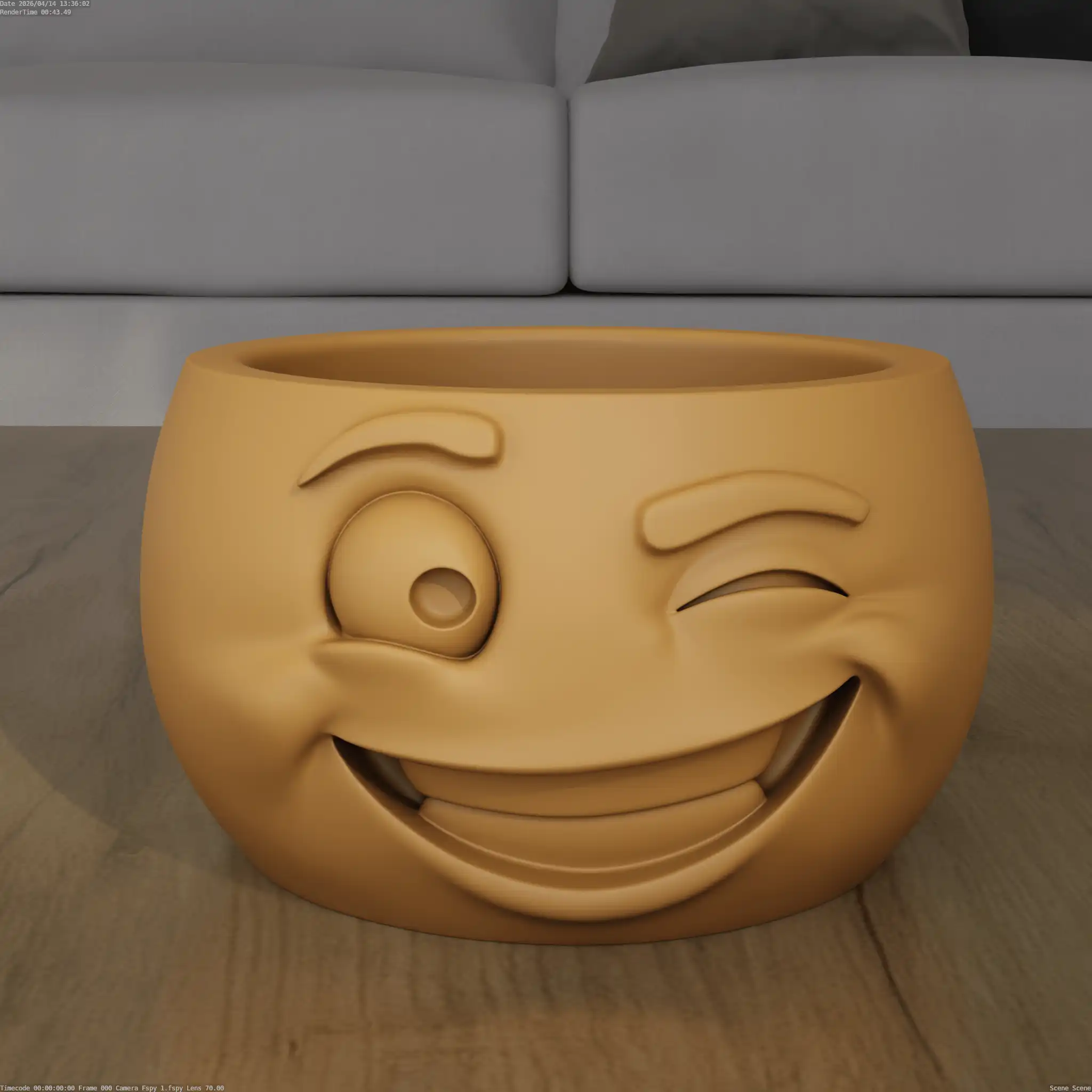 Funny Winking Emoji Planter Pot STL 3D Print Model