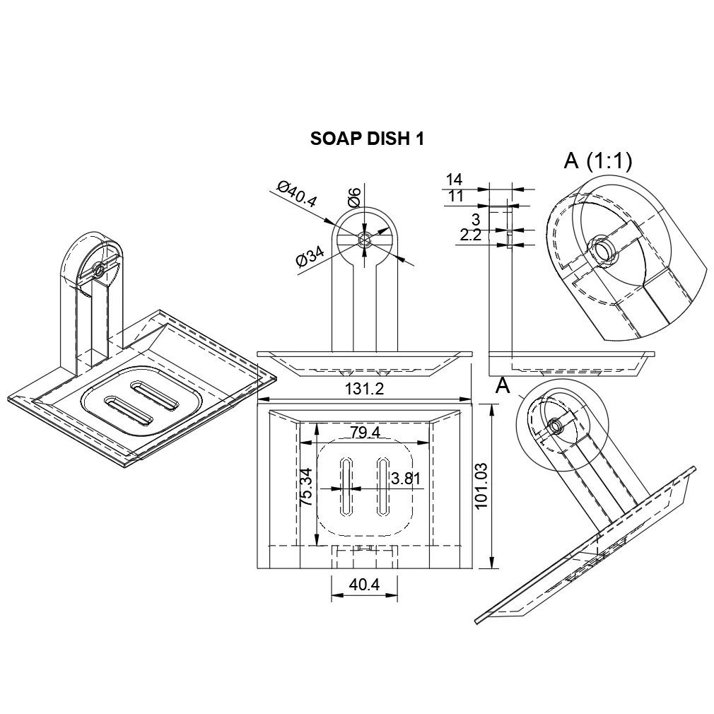 Saboneteira moderna para montagem (SEM SUPORTES) e para torneira de 40 mm