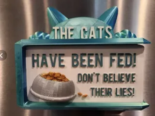Cute Reversible 3D Cat Feeding Status 2-Sided Sign