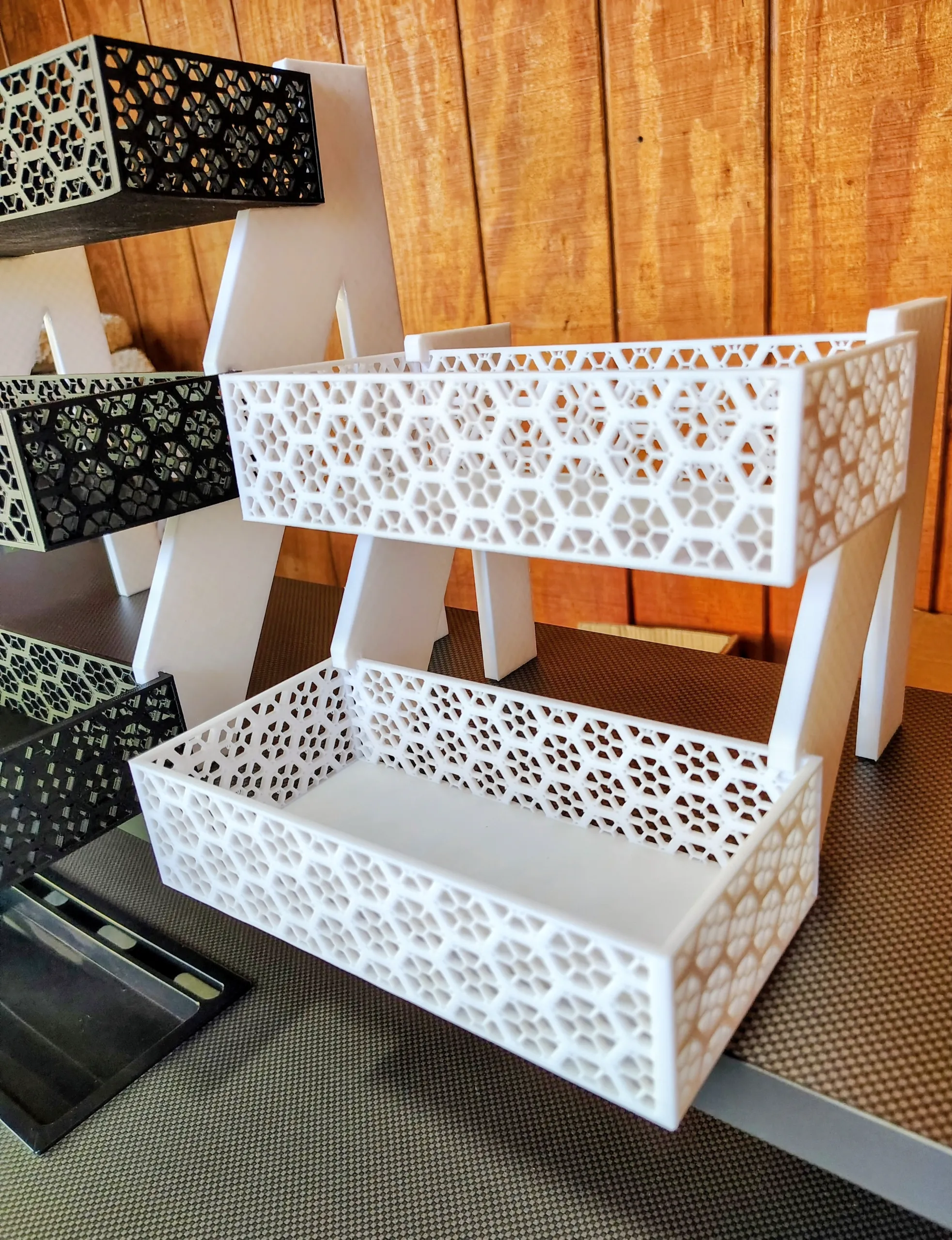 3 Tiered and 2 Tiered Geometric Lattice Display Shelf-1