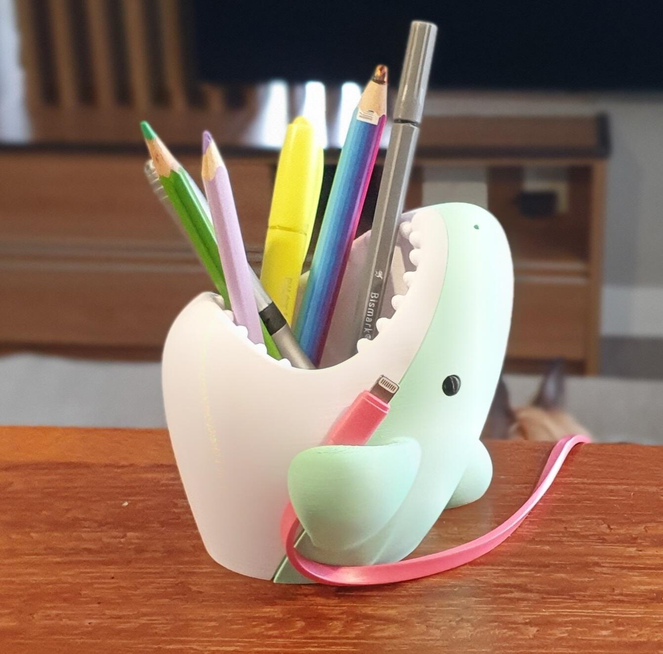 Shark pen cup cable holder Cute
