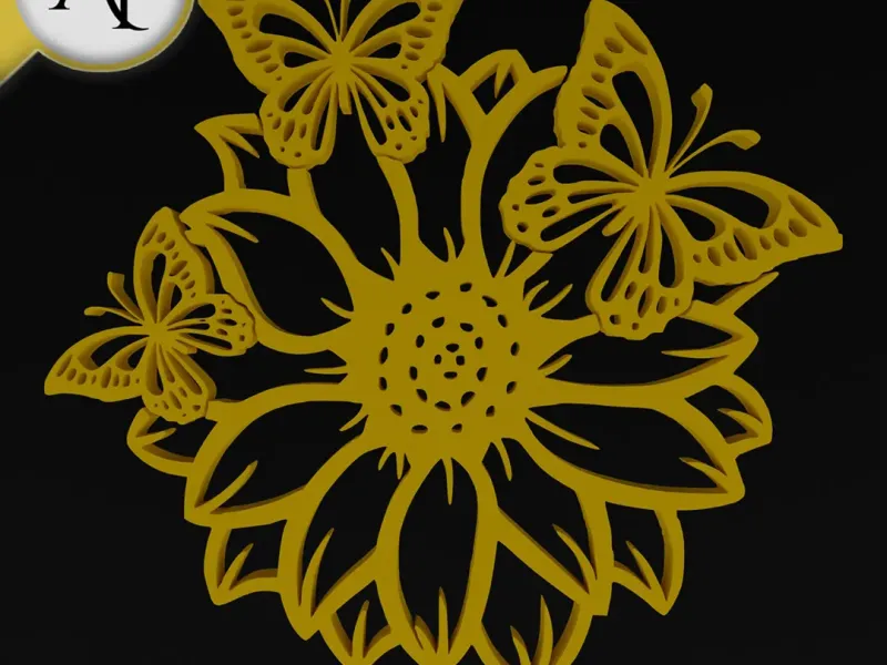 Flower with butterflies - Silhouette - 2D Wall Art Decor