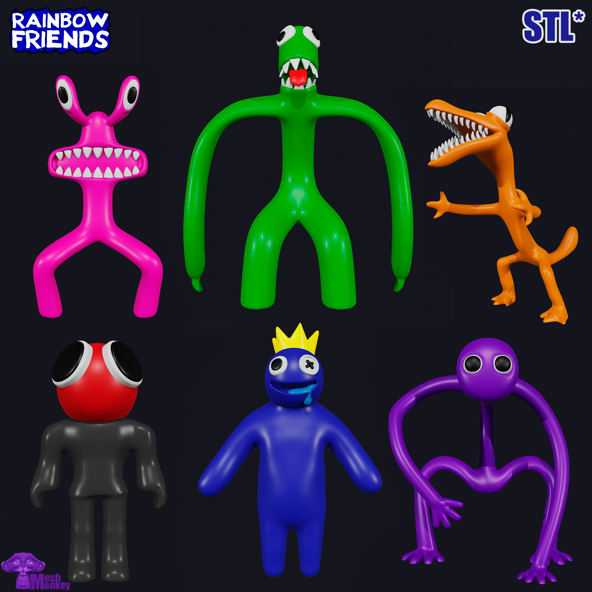 ALL MONSTERS FROM ROBLOX RAINBOW FRIENDS, 3D FAN ART