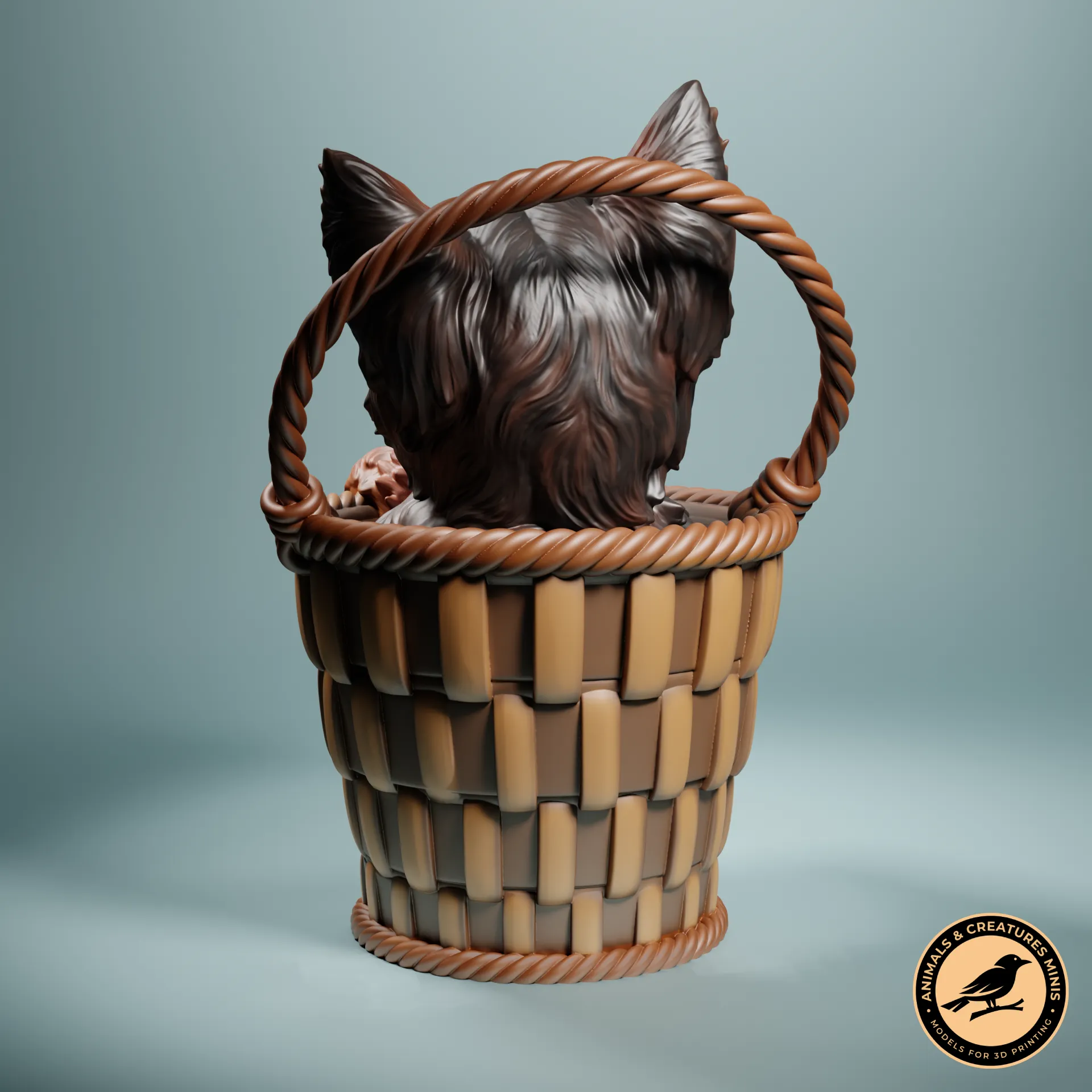 Yorkshire terrier in a basket
