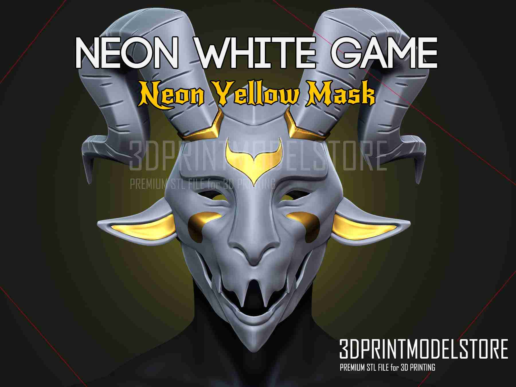 Neon White Game Yellow Mask - Japanese Kitsune Cosplay