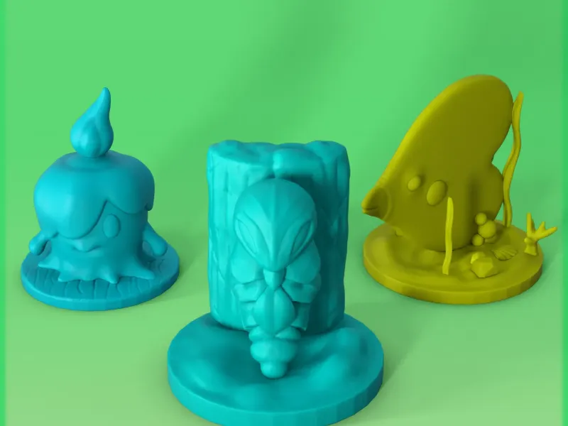 Pokemon Pack of 3 Miniatures - Litwick, Kakuna, and Luvdisc