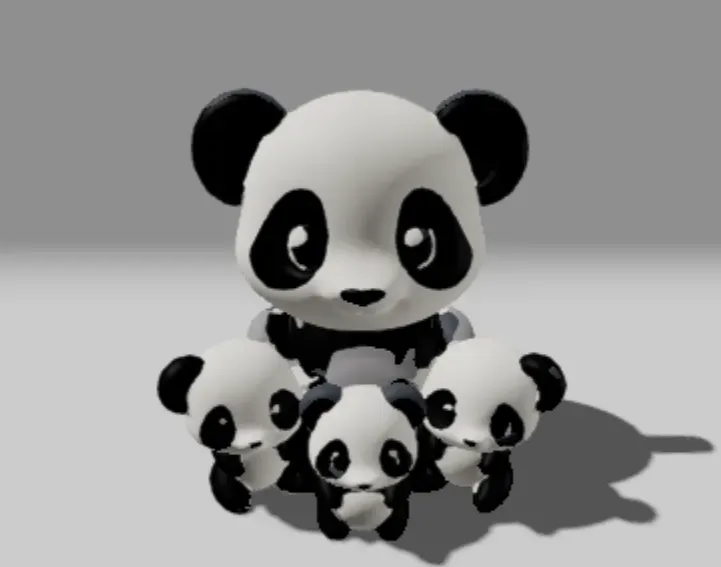 a panda with her babies