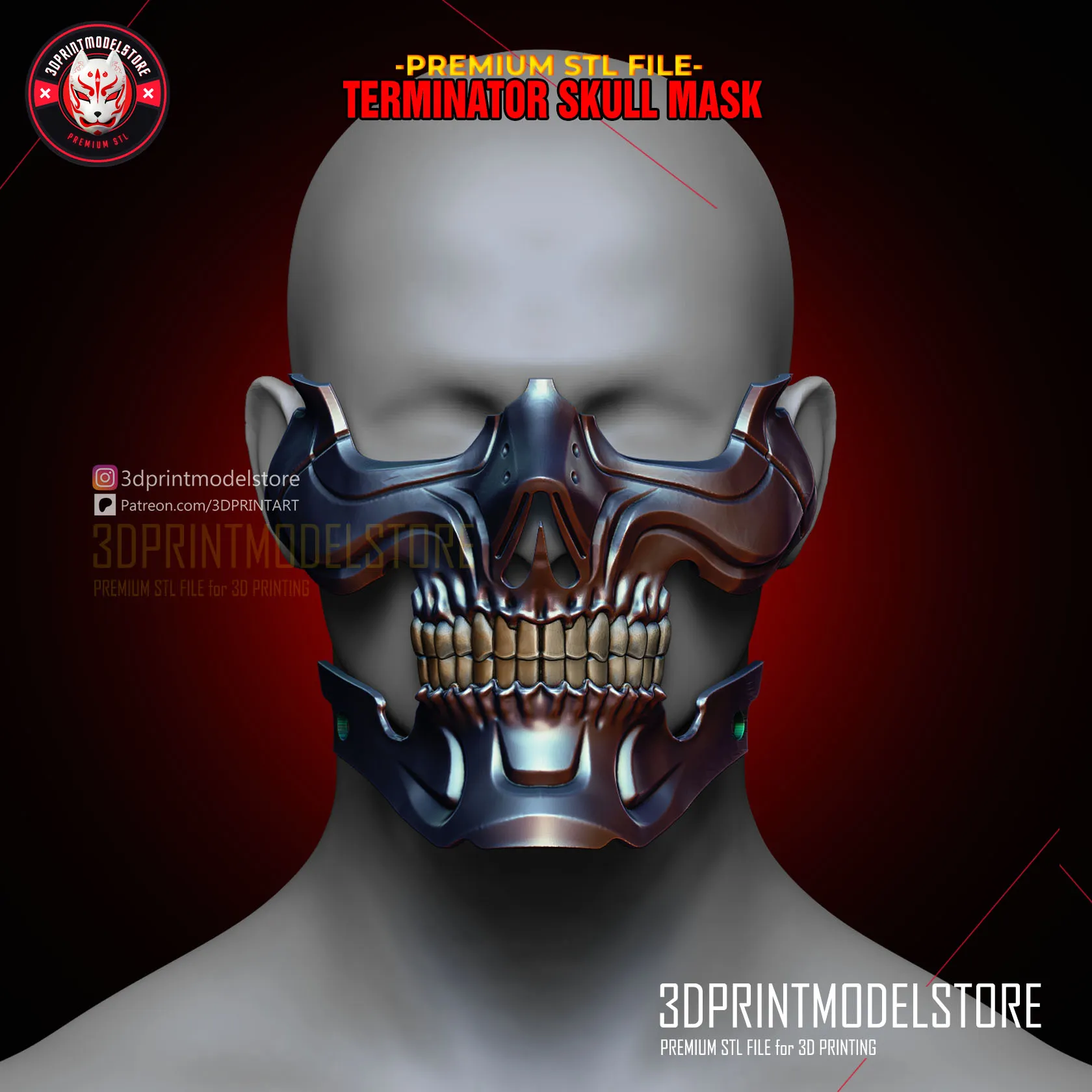 Terminator Zero Skull Half Mask - Premium STL for Cosplay