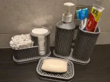 Ribbed Toothbrush Cup and Soap Dispenser with Stand-1