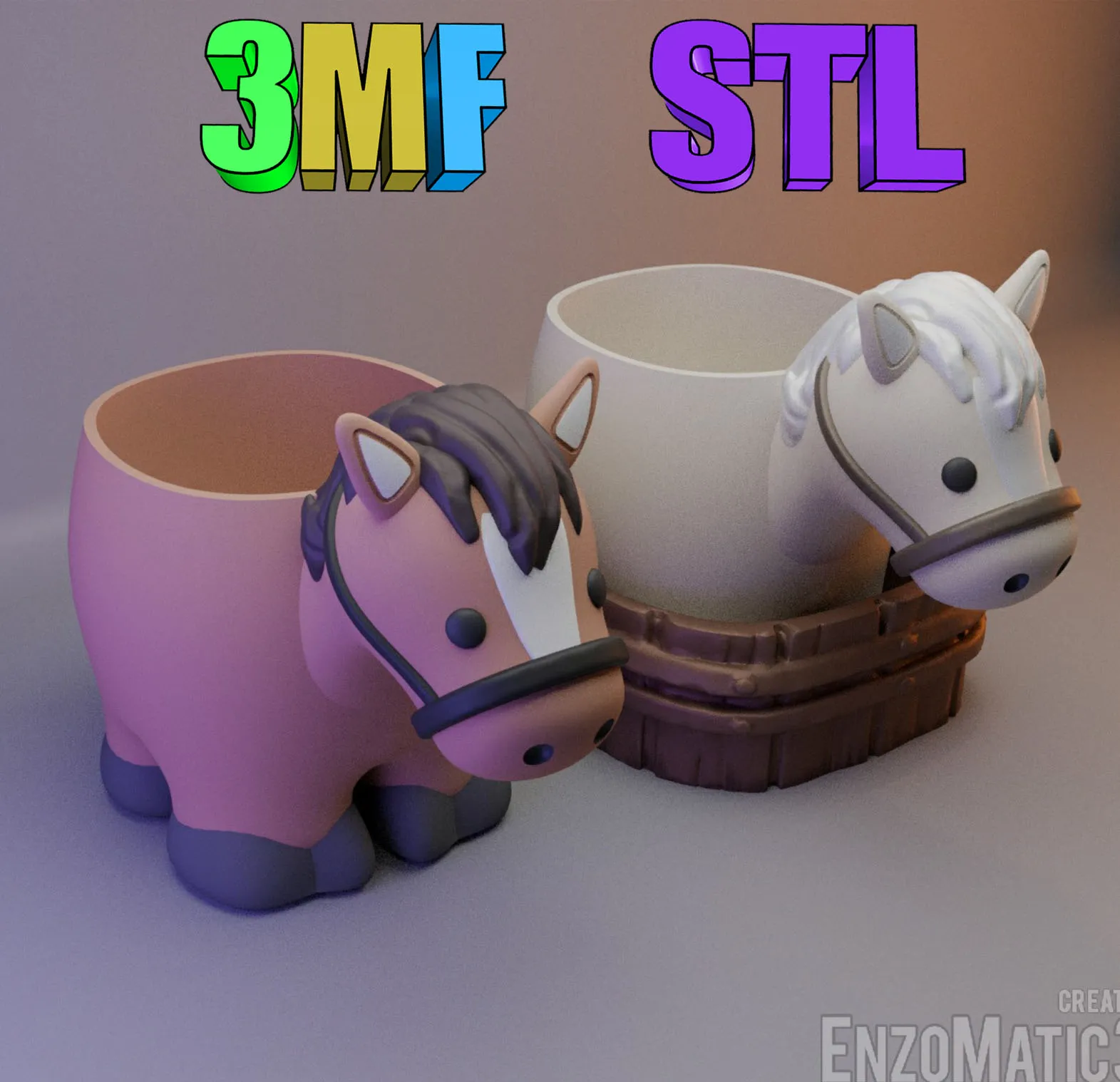 Horse - flower pot planter, pencil holder - 3mf stl