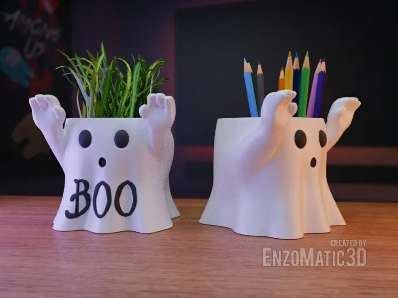 macetero fantasma Boo terror Halloween portalápices STL