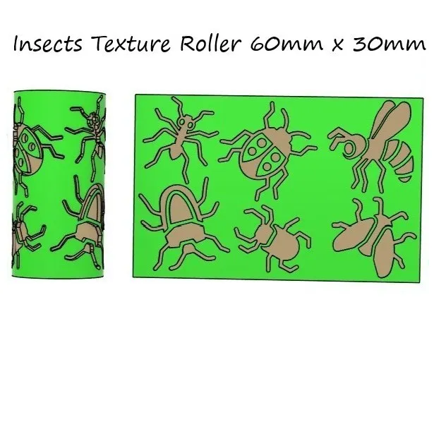 Texture roller impressions of insects and stamps of leaves