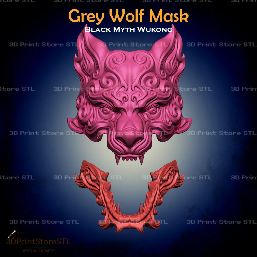 Grey Wolf Mask Cosplay Black Myth Wukong - STL File