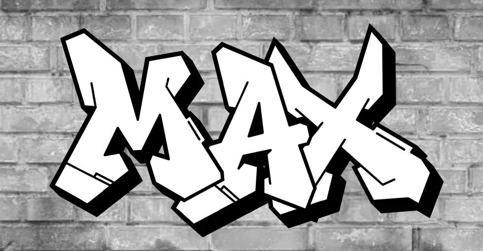 Custom iPhone 16 case, with "MAX" in graffiti letters.