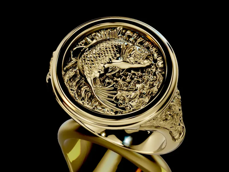 Fish on Waves Ring