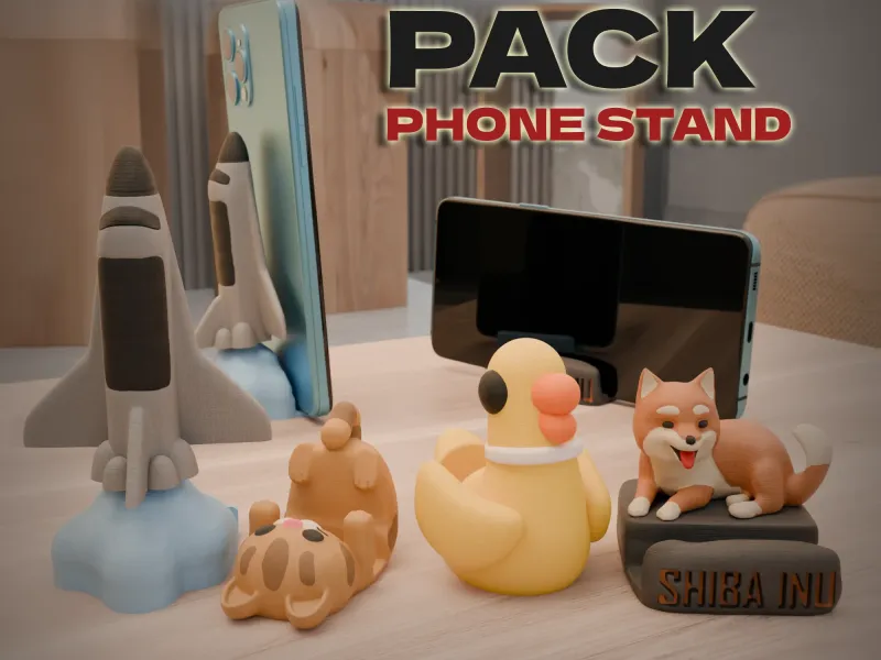 PACK OF 4 PHONE STANDS - DUCK, CAT, SHIBA INU AND SPACESHIP