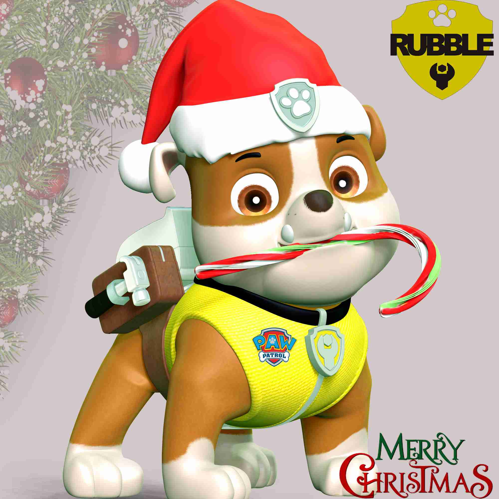 Rubble Paw Patrol - Merry Christmas 3D Print Model by Bon Bon Art