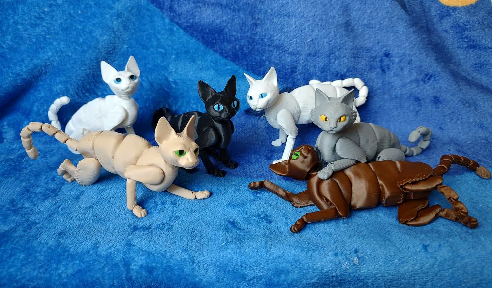 Articulated cat, printinplace, snapfit head and tail 3D models