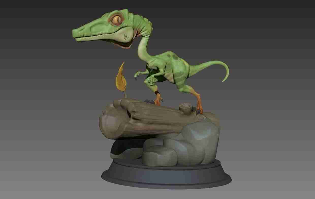 The tiny Compsognathus dinosaur is on the run - 3d render, special shaders  were used to create