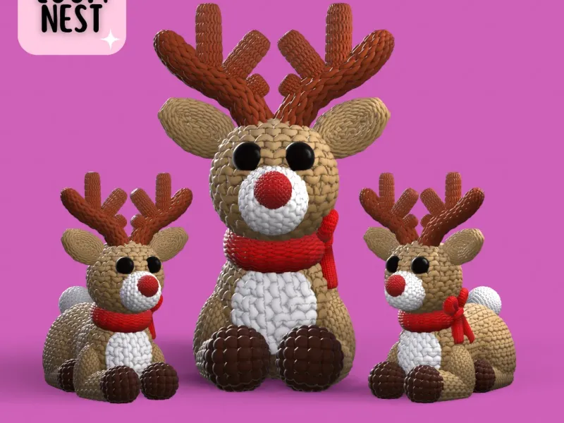 Reindeer Knitted - Crochet - Christmas Decoration - 3D Print