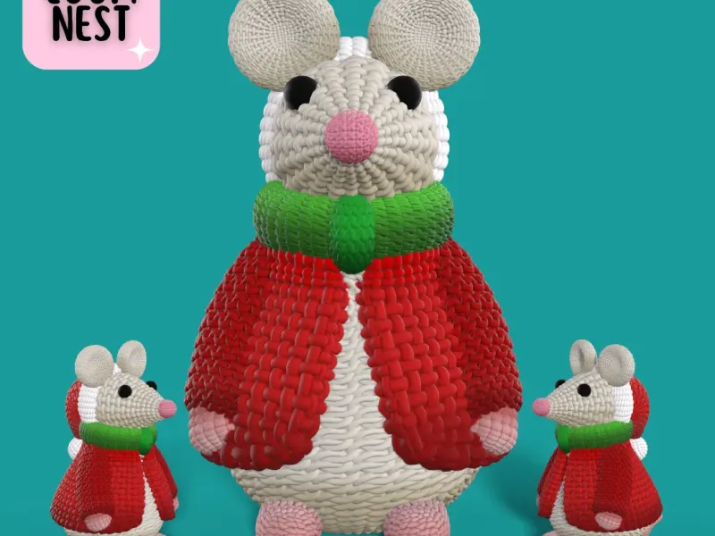 Mouse Knitted - Crochet - Christmas Decoration - No Supports