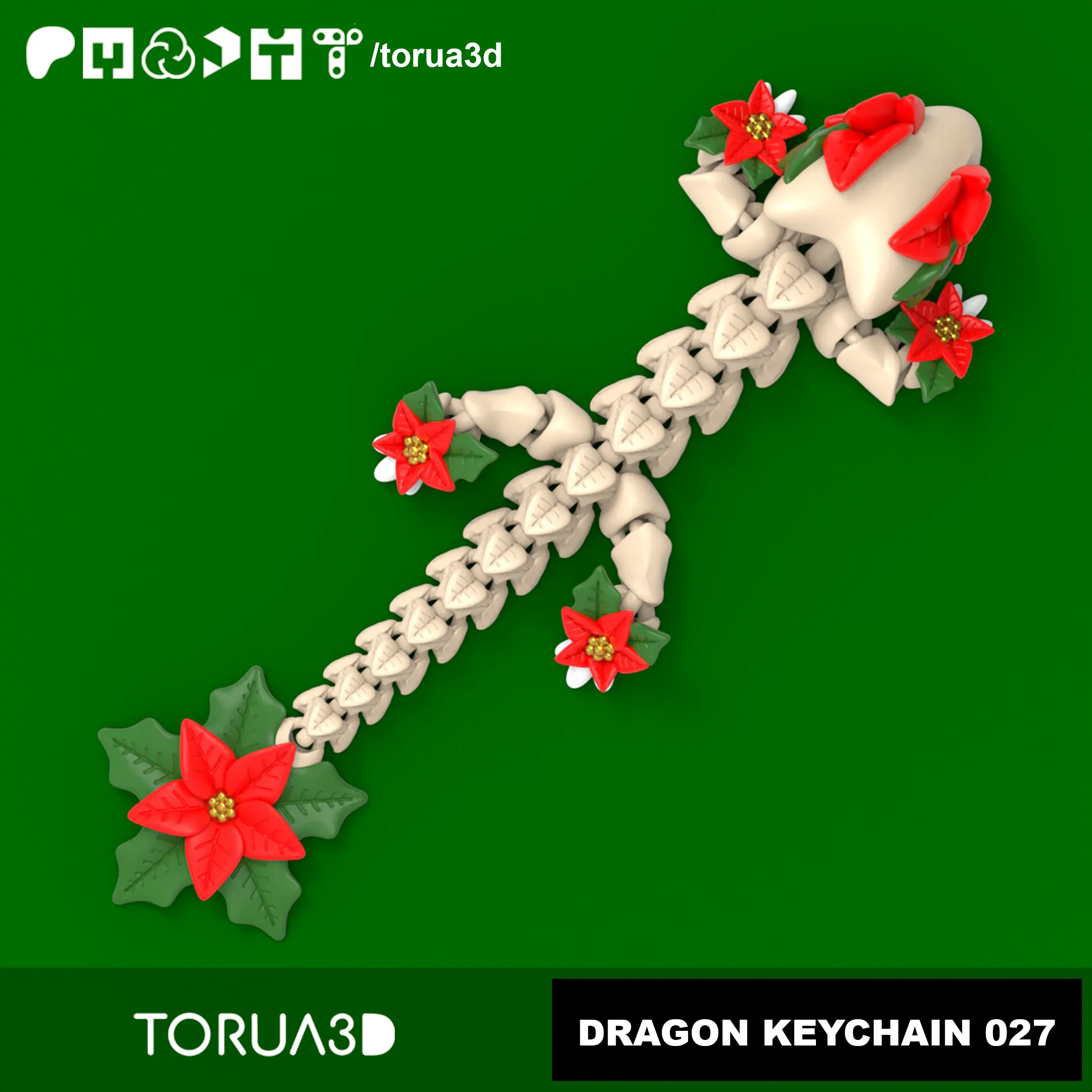 Articulated Christmas Dragon Keychain 027 - 3mf - STL