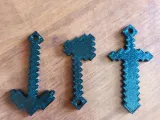 Minecraft keychain with a sword, pickaxe, and axe-3