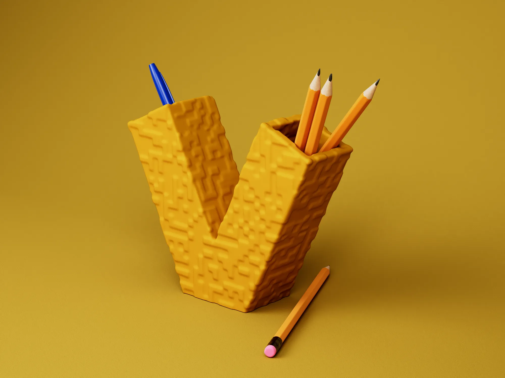 Pixel V - Digital Pattern Letter Vase & Organizer