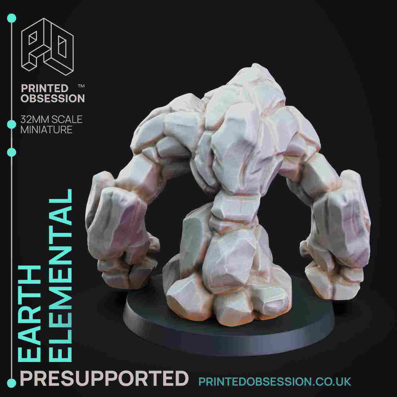 Earth Elemental - DND Miniature - 32mm Scale - PRESUPPORTED