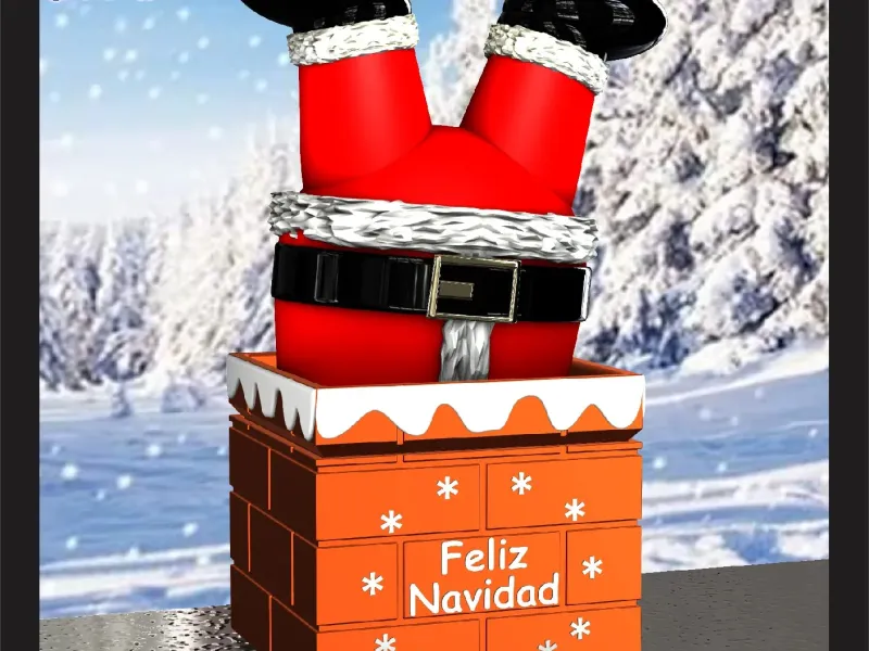 Caja de Regalo Papa Noel de cabeza en la Chimenea