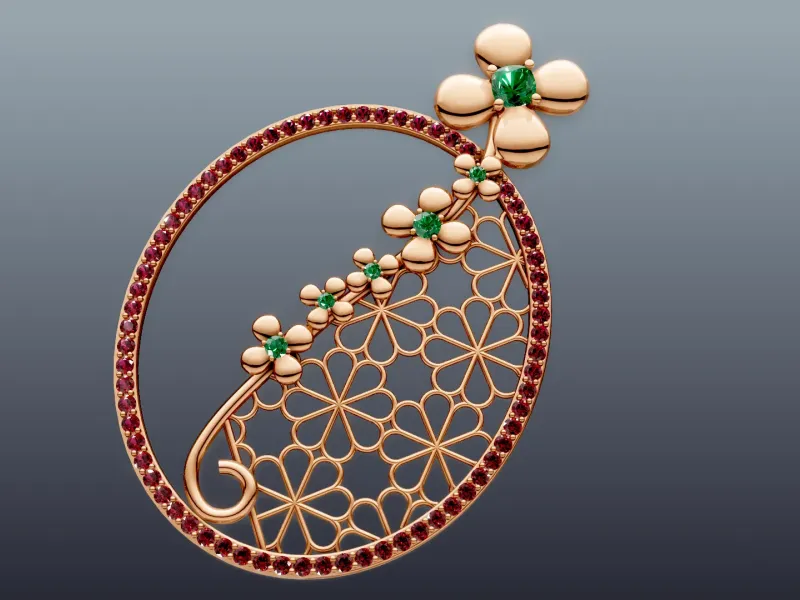 Oval Flower Lace Diamond Flowers Twig Pendant