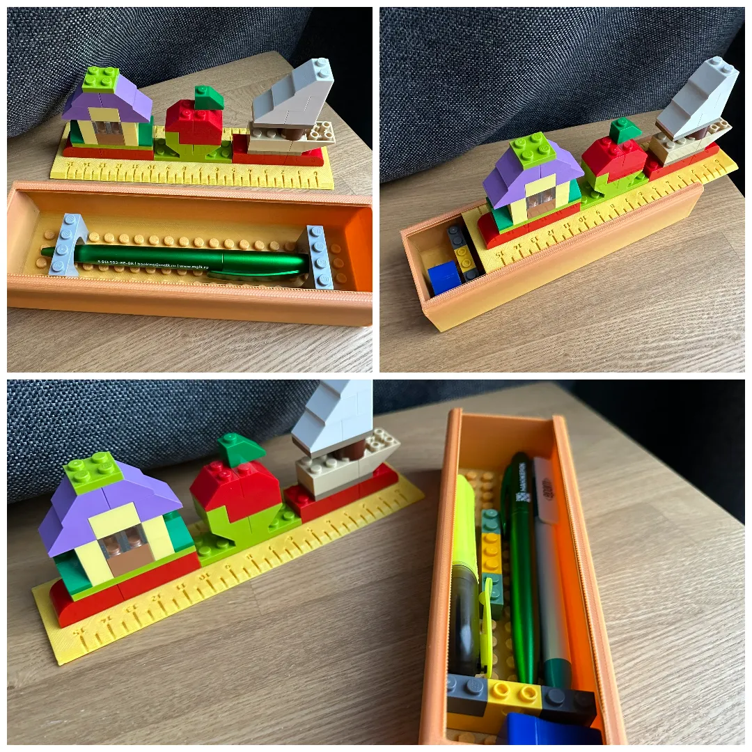 Lego pencil case with ruler lid