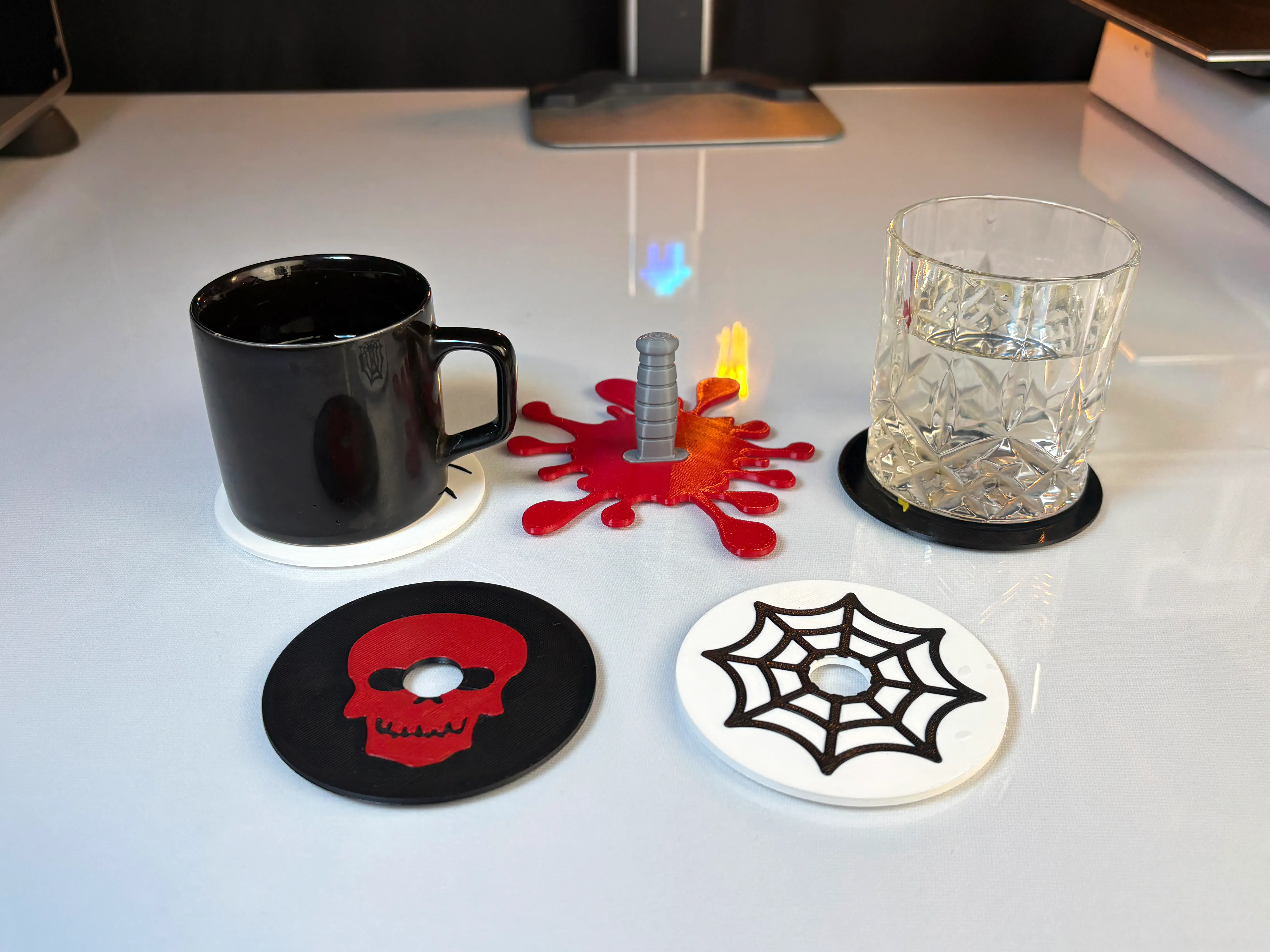 Halloween Coaster Set with Blood-Splatter Knife Stand🎃🕷️