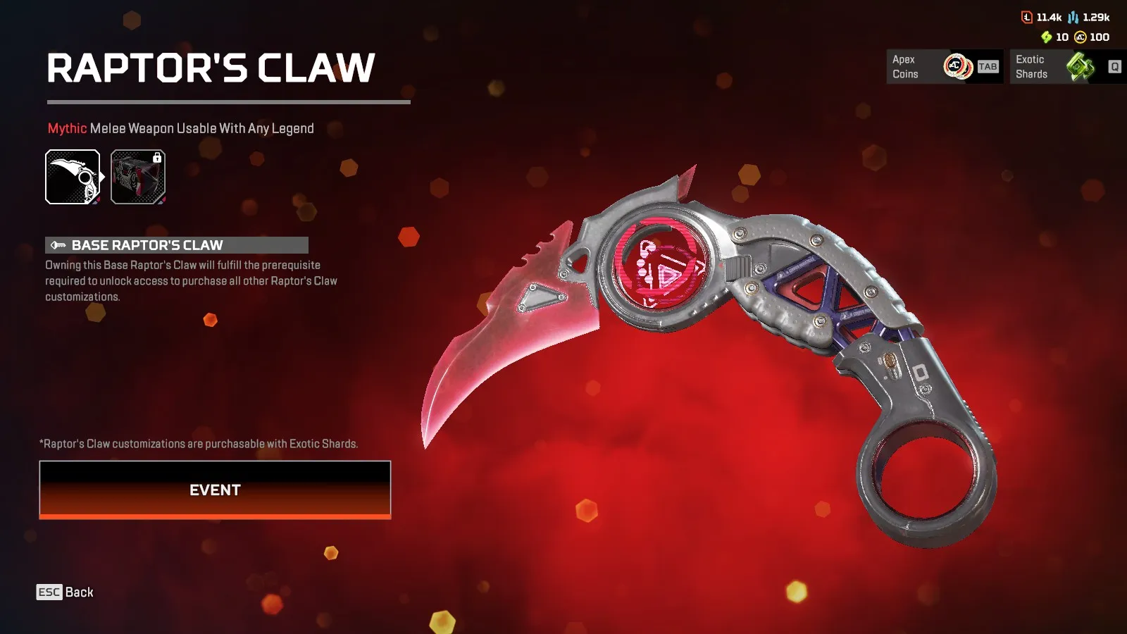 Raptor's Claw Heirloom from Apex Legends